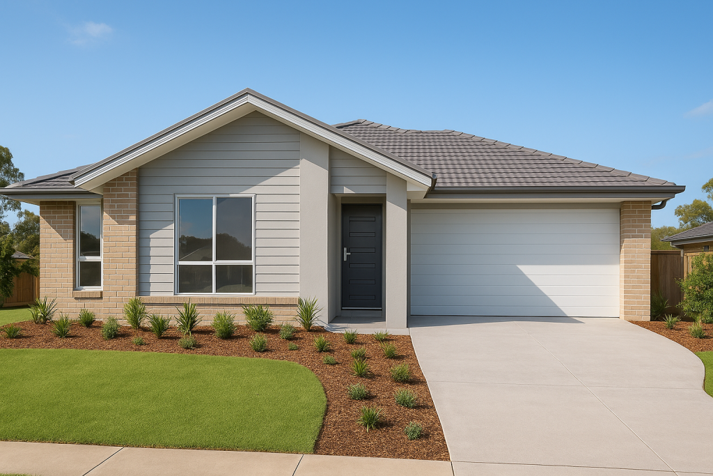 Fixed Price Builder turnkey new home package completed in Chambers Flat, Greater Brisbane, with landscaped front yard and …