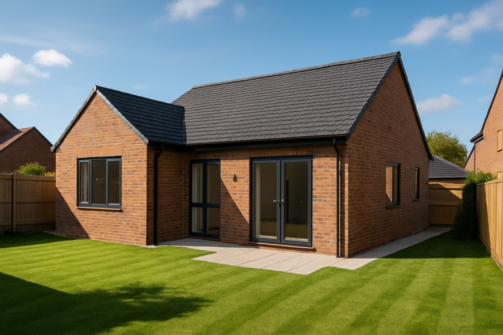 Modern brick home in Ipswich with well-manicured lawn and contemporary architecture