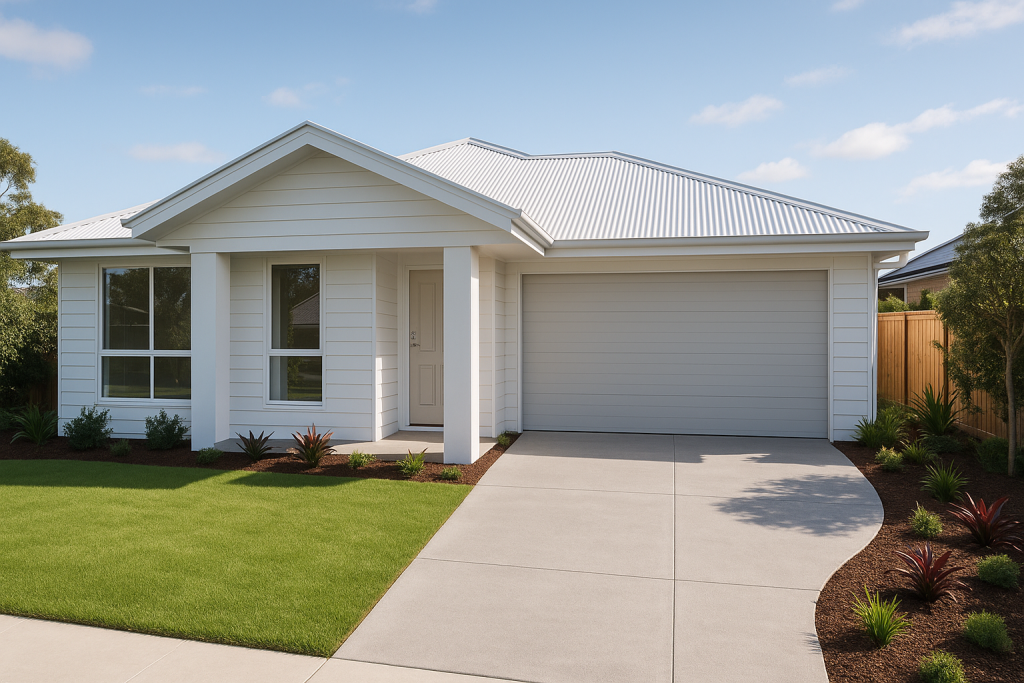 Weatherboard house turnkey package in Coomera with complete landscaping.