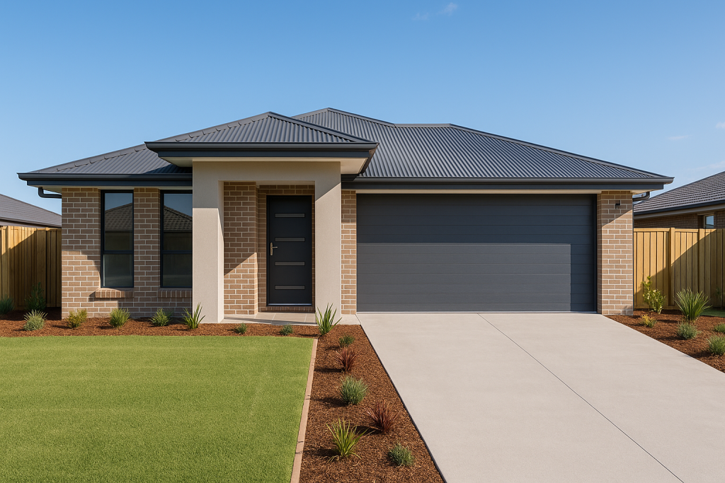 Fixed Price Builder turnkey new home package completed in Flagstone with landscaped front yard and clean driveway