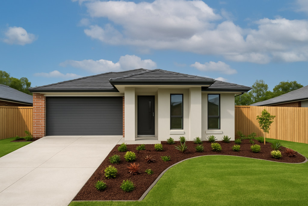 Fixed Price Builder turnkey new home on a house and land package in Greenbank with landscaped front yard and clean driveway