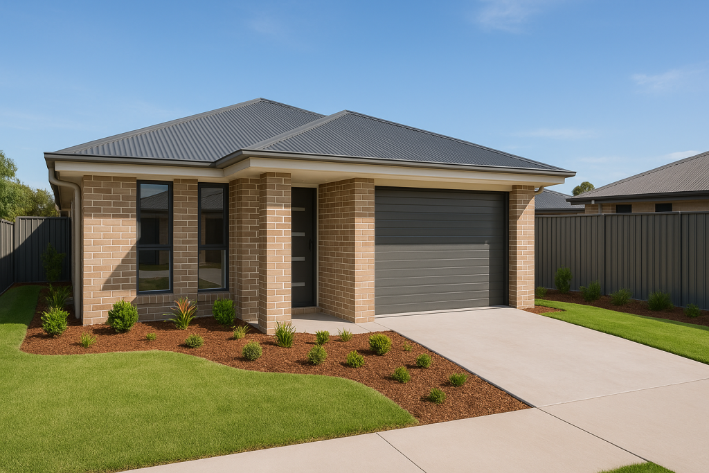 Completed Fixed Price Builder turnkey new home in Walloon, showing finished house and land package with landscaped front yard