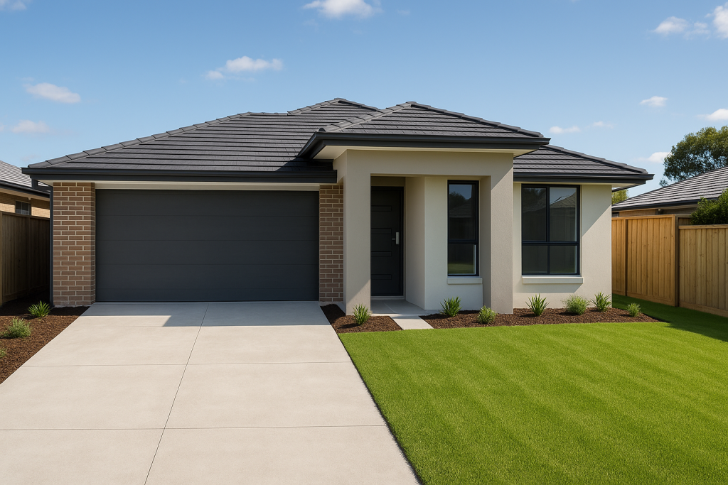 Fixed Price Builder turnkey new home near Rochedale, Brisbane, with landscaped front yard and move-in-ready finish